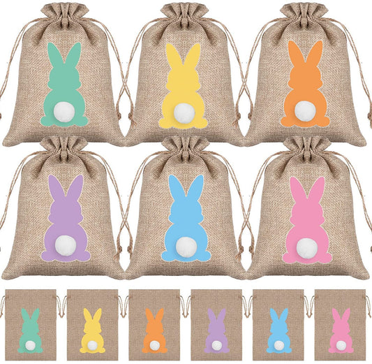 Xugoox 24Pcs Easter Burlap Candy Bags Drawstring Gift Bag Jute Linen Goody Treat Gift Bags Party Favor Bag Chocolate Sweet Bags for Easter Birthday Party Favors