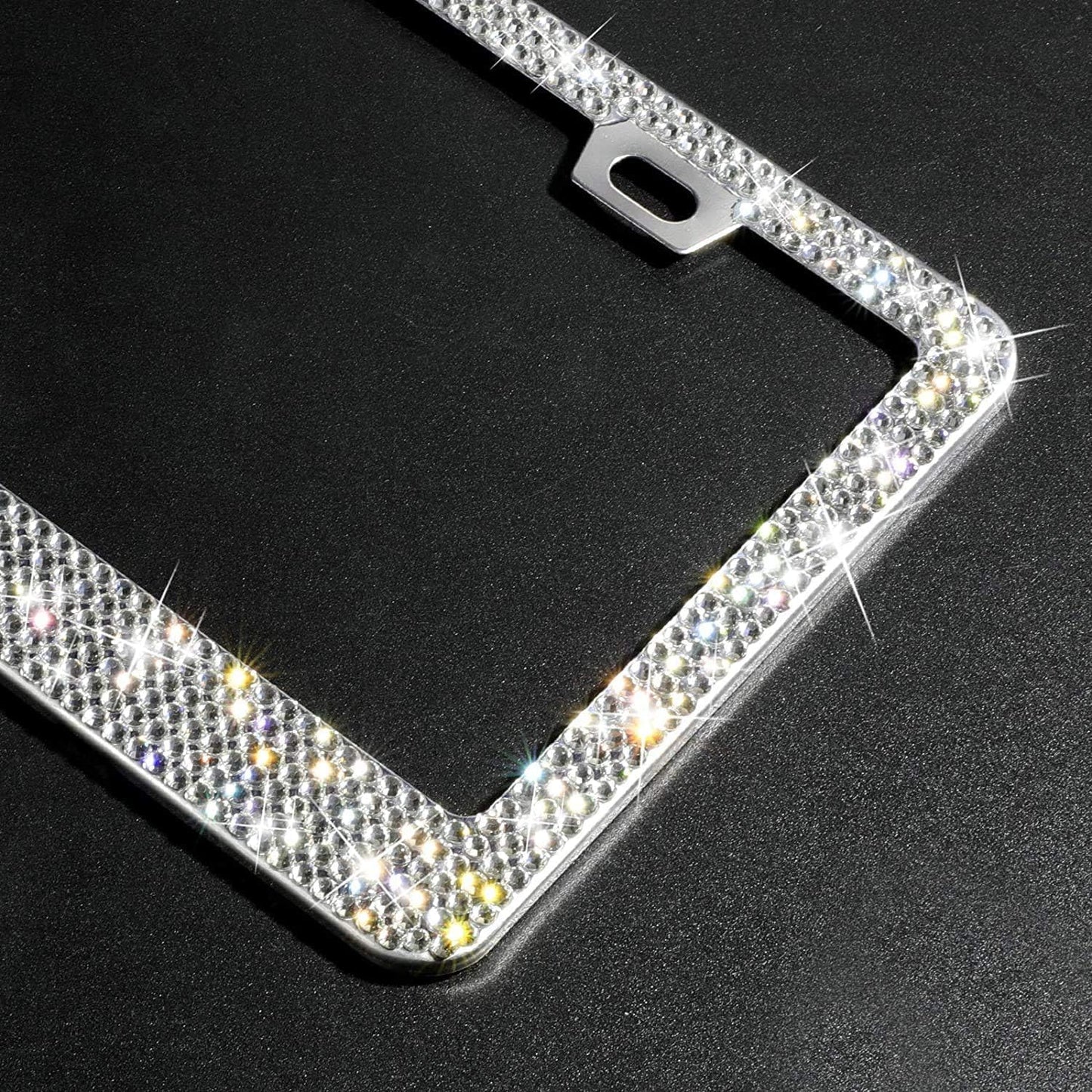 2Pack Bling License Plate Frame Holer, Sparkly Rhinestone License Plates Cover Holder with Gift Box and 1000 pcs Waterproof Rhinestones, Fits All License Plates in Canada (Bling White)