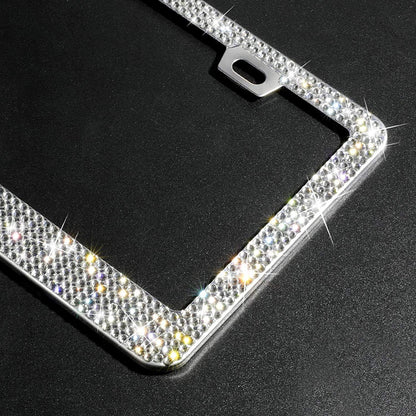 2Pack Bling License Plate Frame Holer, Sparkly Rhinestone License Plates Cover Holder with Gift Box and 1000 pcs Waterproof Rhinestones, Fits All License Plates in Canada (Bling White)