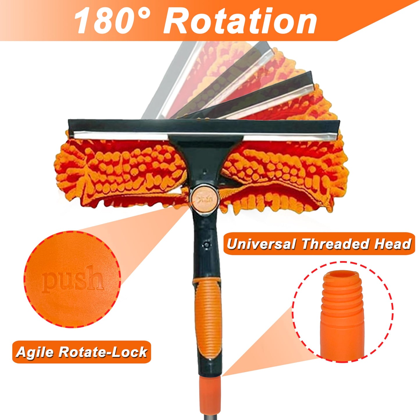 Window Cleaning Tools Window Squeegee Extendable Cleaner 2 in 1 Rotatable Double-Sided High Windows Washing Squeegee Duster with 3-14Ft Extension Poles Outdoor