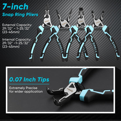 SHALL Snap Ring Pliers Set, 4-Piece Heavy Duty 7" Snap Ring Pliers, Snap Ring Pliers with 5/64" Tip, Inverted Ring Remover Bracket Pliers with Portable Case