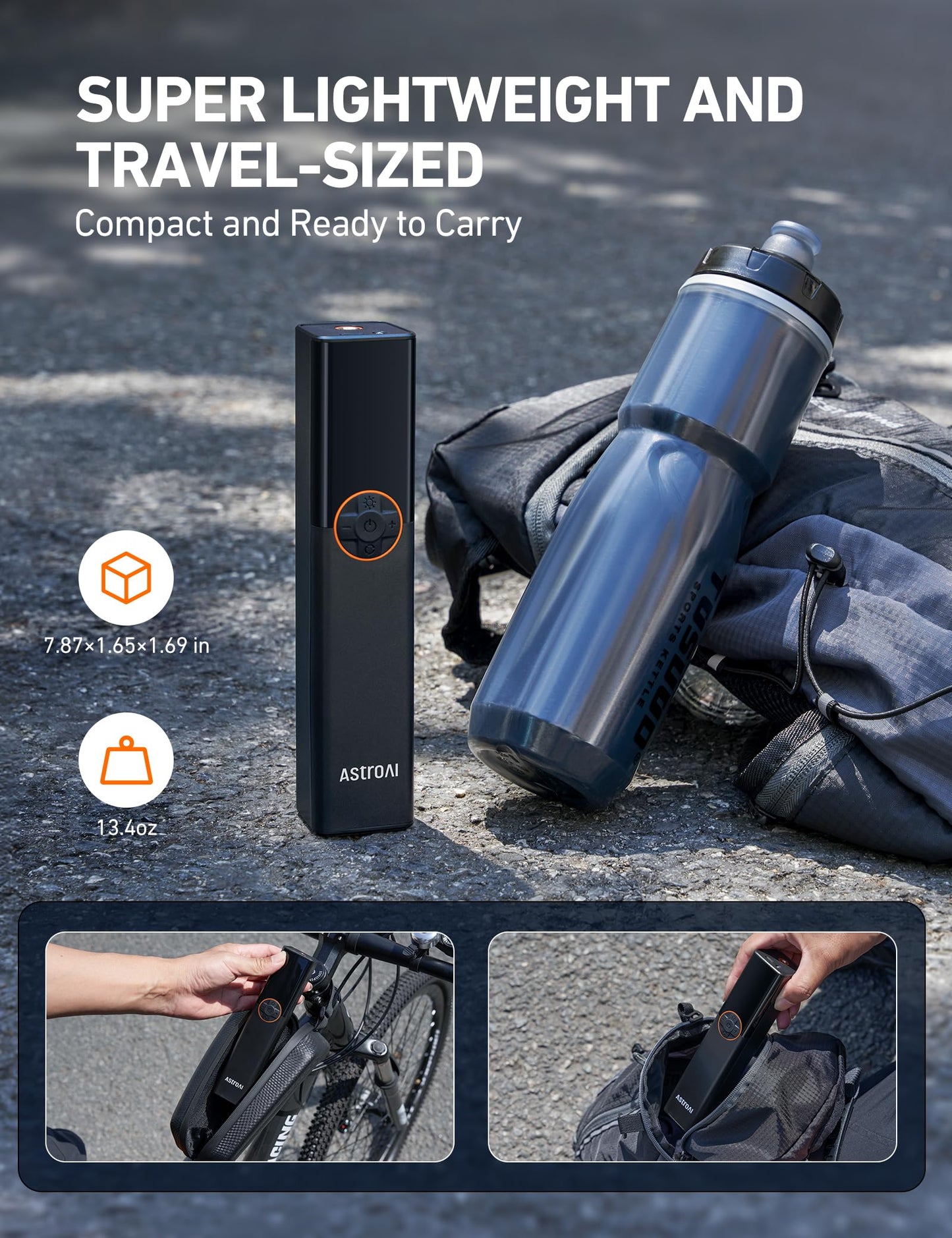 AstroAI L8 Electric Bike Pump, Portable Bicycle Tire Inflator with Pressure Gauge and Auto Shut-Off, 150 PSI Powerful Motor Mini Air Pump for Road, Mountain & E-Bike with Presta and Schrader Valves