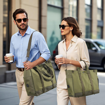Travel Inspira Tote Bag for Women, Wrinkle-Resistant 13.3 Inch Laptop Bag with Water-Bottle Pockets, Army Green Work Tote for Office Business School