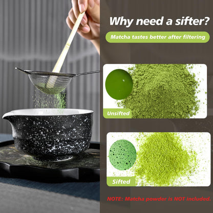 SOOCVWOLF 7 Pcs Matcha Whisk Set, Ceramic Matcha Kit for Tea Ceremony, Matcha Whisk and Bowl, Matcha Tea Set for Making Latte Drinks, Gift for Matcha Lover and Starters(Spotty Black)