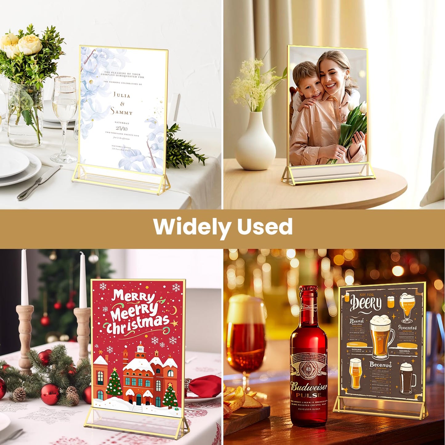 YOAEAILY Acrylic Sign Holder 8.5X11 Gold Frames Double-Sided Gold Picture Frames Flyer Holder for Menu Holder Wedding Table Number Holder Photo Frames with Double Sided Stickers-3 Pack
