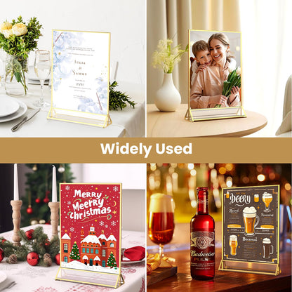YOAEAILY Acrylic Sign Holder 8.5X11 Gold Frames Double-Sided Gold Picture Frames Flyer Holder for Menu Holder Wedding Table Number Holder Photo Frames with Double Sided Stickers-3 Pack