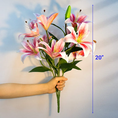 SNAIL GARDEN 12 Artifical Lily Flowers with 9 Heads Full Bloom Lily & 3 Buds, Long Stem Artificial Stargazer Lilies, Faux Tiger Bouquets for Home Hotel Flower Arrangement Party Decor