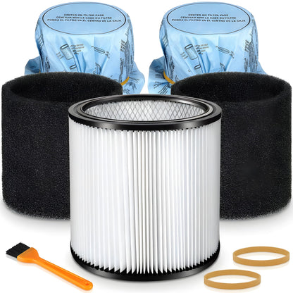 Shop Vac Filter 90304, 90585 Foam Sleeve Filter & 90107 Dry Vac Filter Set, Compatible with Most 5-Gallon and Larger Wet/Dry Vacuum Cleaners, Includes Retaining Straps and Cleaning Brush
