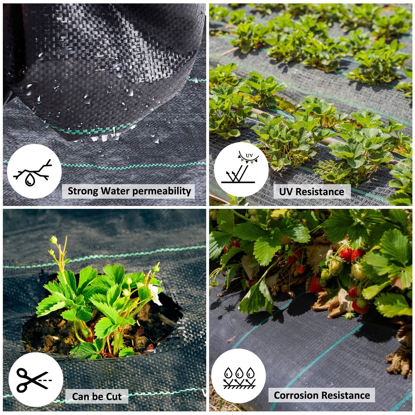 automoris 3ft*50ft Garden Weed Barrier Landscape Fabric, 3.2oz Woven Heavy Duty Garden Ground Cover, Weed Fabric Gardening Mat with 20 U-Shaped Securing Pegs+20 Gasket for Flower Bed