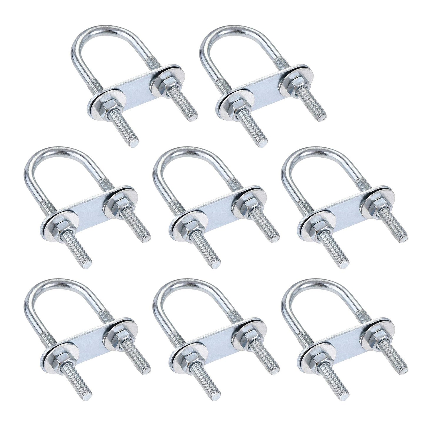 uxcell Round U-Bolts 8 Sets 0.98"(25mm) Inner Width 70mm Length Steel M6 with Nut, Plate, Washer