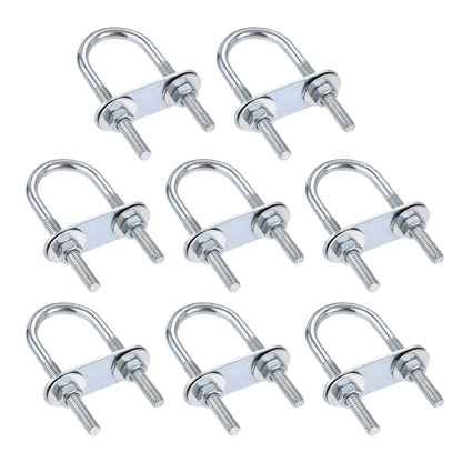 uxcell Round U-Bolts 8 Sets 0.98"(25mm) Inner Width 70mm Length Steel M6 with Nut, Plate, Washer