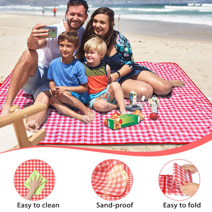 BARTHKIT Extra Large Outdoor Picnic Blanket, 79"x79" Waterproof Picnic Mat, Sandproof Beach Blanket Portable Camping Blanket Lightweight for Camping Beach Park Courtyard, Red & White Grid