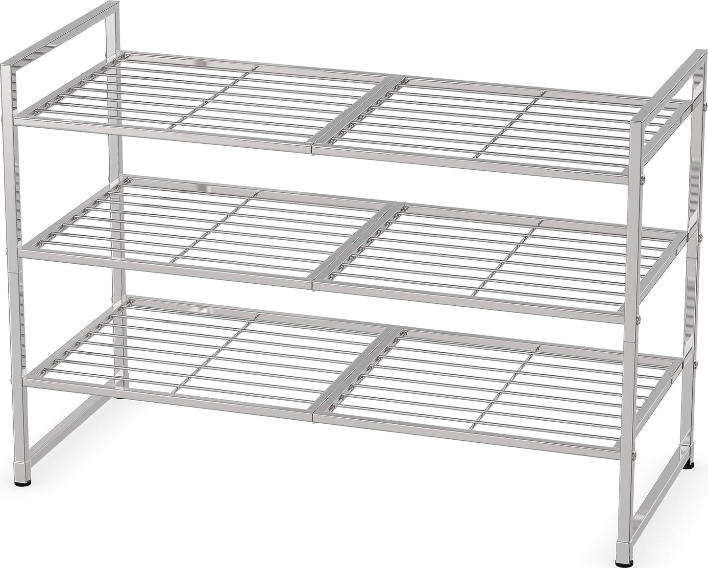 Simple Houseware 3-Tier Stakable Wired Grid Shoe Racks Storage Shelf, Silver