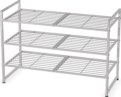 Simple Houseware 3-Tier Stakable Wired Grid Shoe Racks Storage Shelf, Silver