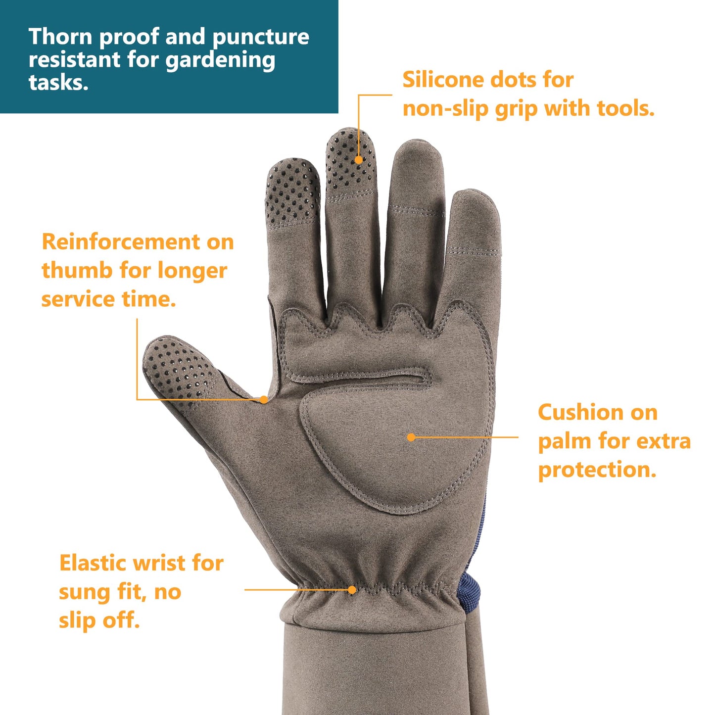 COOLJOB Rose Pruning Thorn Resistant Garden Gloves for Women & Men, Long Sleeve Puncture Proof Work Gloves with Forearm Protection, Medium Size, Blue & Grey (1 Pair M)