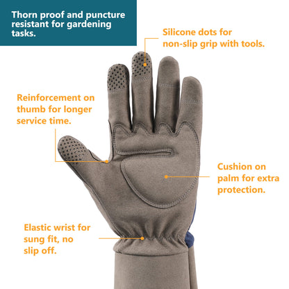 COOLJOB Rose Pruning Thorn Resistant Garden Gloves for Women & Men, Long Sleeve Puncture Proof Work Gloves with Forearm Protection, Medium Size, Blue & Grey (1 Pair M)