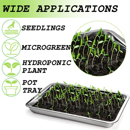 Youeon 10 Pack Seed Starter Tray 15.3x11.4x1.3 Inch, Stainless Steel Seed Sprouting Trays Germination Trays for Beans, Wheat Grass, Herbs, Broccoli & More, Plant Trays for Indoor Outdoor