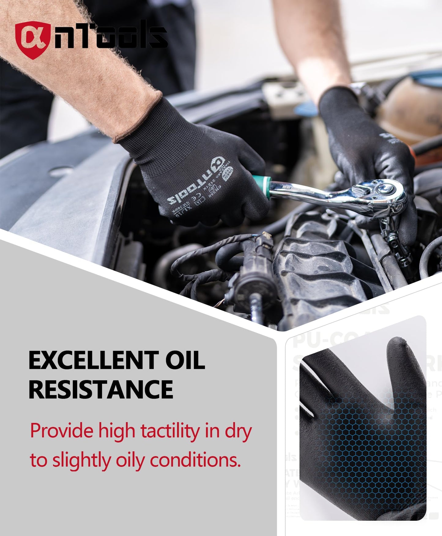 AnTools 12 Pairs Skin-Friendly PU-coated Work Gloves, Seamless Knit, Lightweight, Flexible, General-Duty Work Gloves for Men and Women, Black, Large