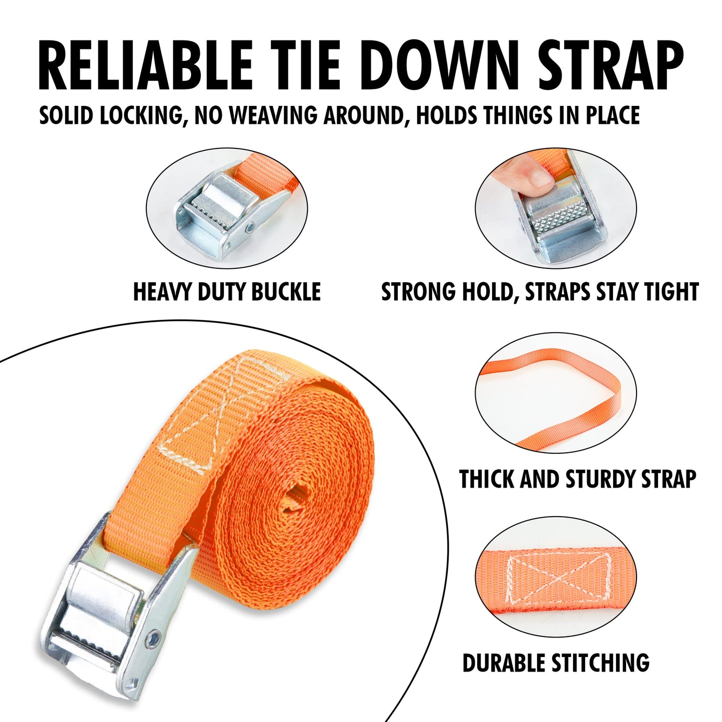 Cartman 1 inch x 12'Lashing Straps Cargo Tie-Down Strap Up to 600lbs, 10pk in Carry Bag, Orange