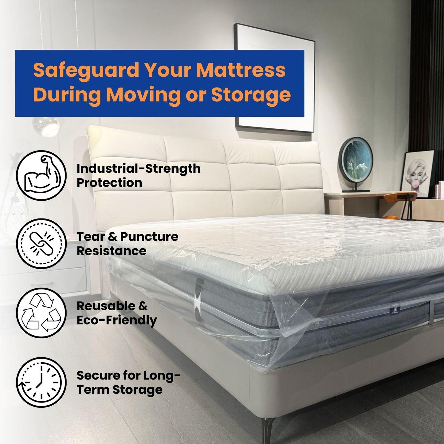 VICMORE 2-Pack 4 Mil Queen Mattress Bags for Moving & Storage, Heavy-Duty Plastic Covers, Dustproof & Tear-Resistant (60" x 100" x 14")