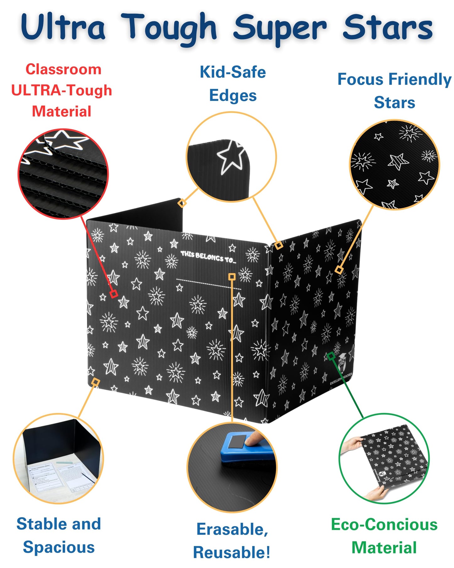 4 Plastic Black Privacy Folders for Students — Durable — Desk Divider Privacys Panel, Easy-Store Privacy Shields for Student Desks, Testing Dividers for Classroom, Test Divider for Student Desks