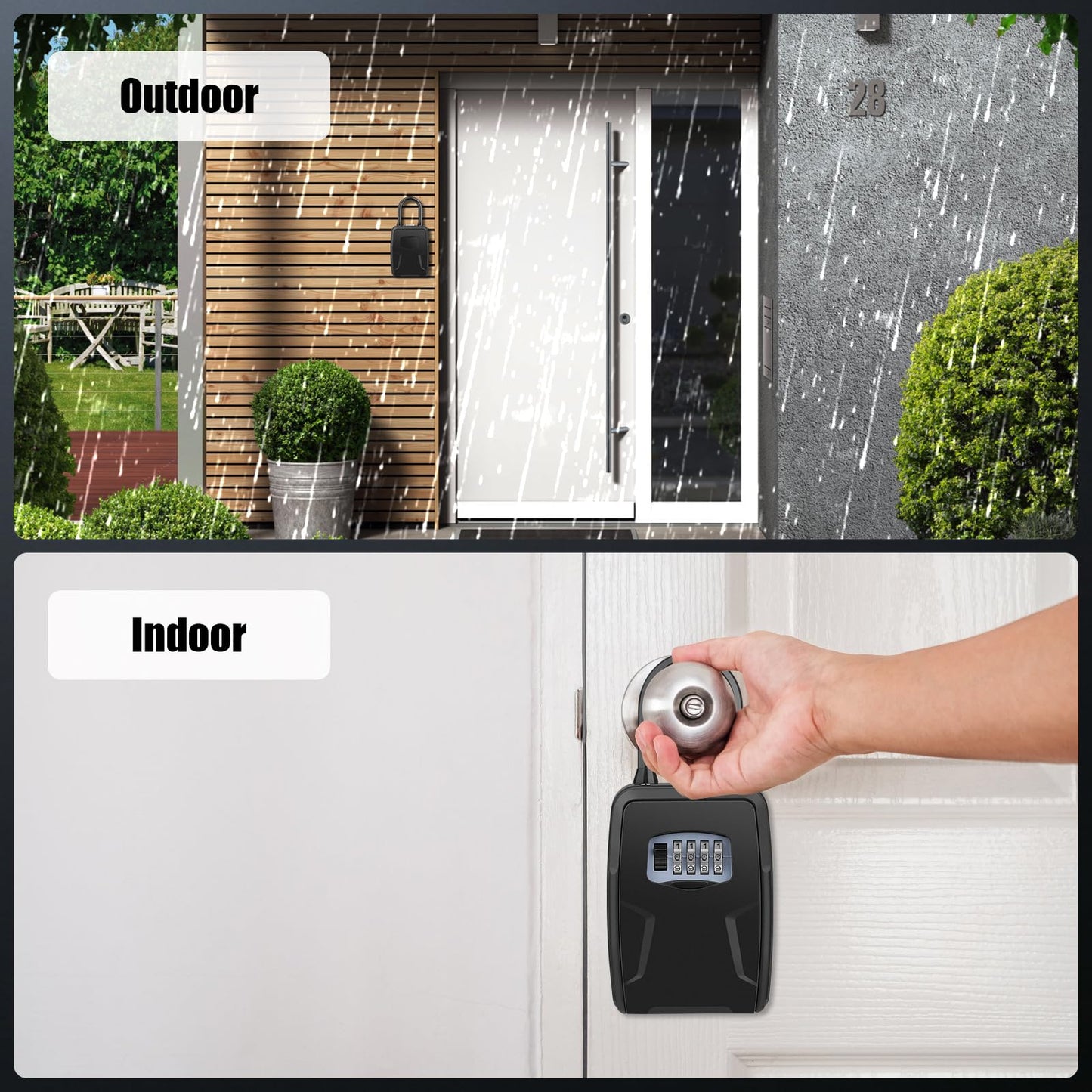 Large Key Lock Box, [Hanging & Wall Mounted] Diyife Large Capacity Lock Box for Car Keys Outdoor, Waterproof Resettable 4 Digit Combination Car Key Box for Home, Garage, Realtors, Office