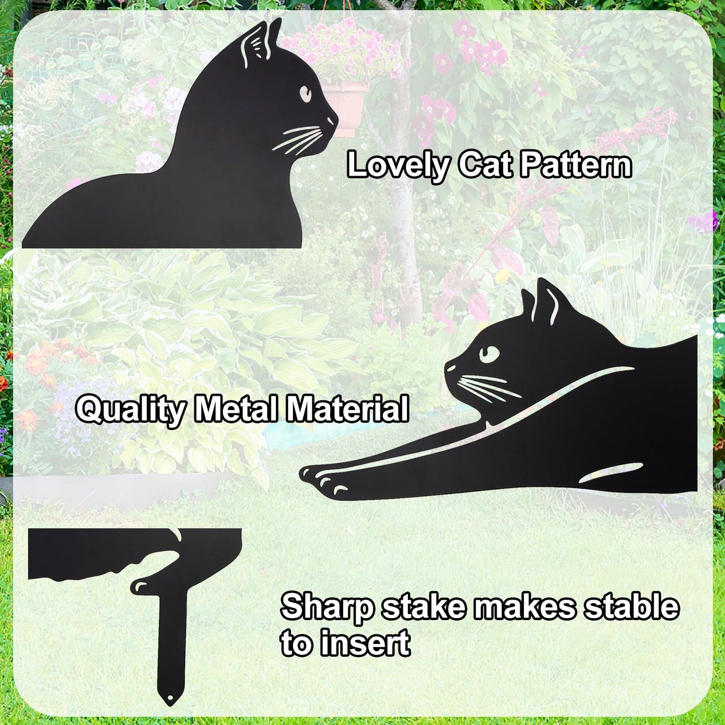 2Pcs Metal Garden Statues HADEEONG Decorative Garden Stakes Black Ornaments Cat Dog Lover Gifts for Lawn Ornaments Yard Patio Outdoor Decorations (Black Cats)