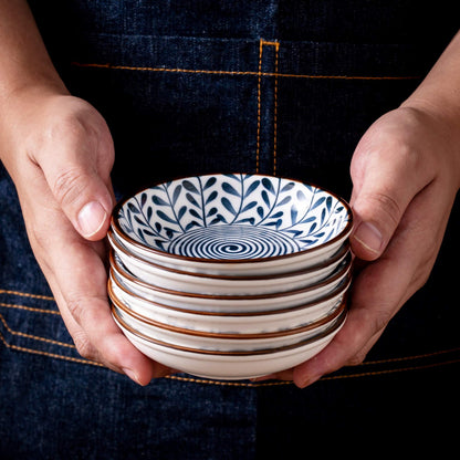 Swuut Japanese Style Ceramic Dipping Bowls,4'' Small Side Dishes Soy Sauce Dish for Sushi Dip,Snack,2.5 Oz Blue and White Pinch Bowl for Kitchen Prep - Set of 6 (4 inch)