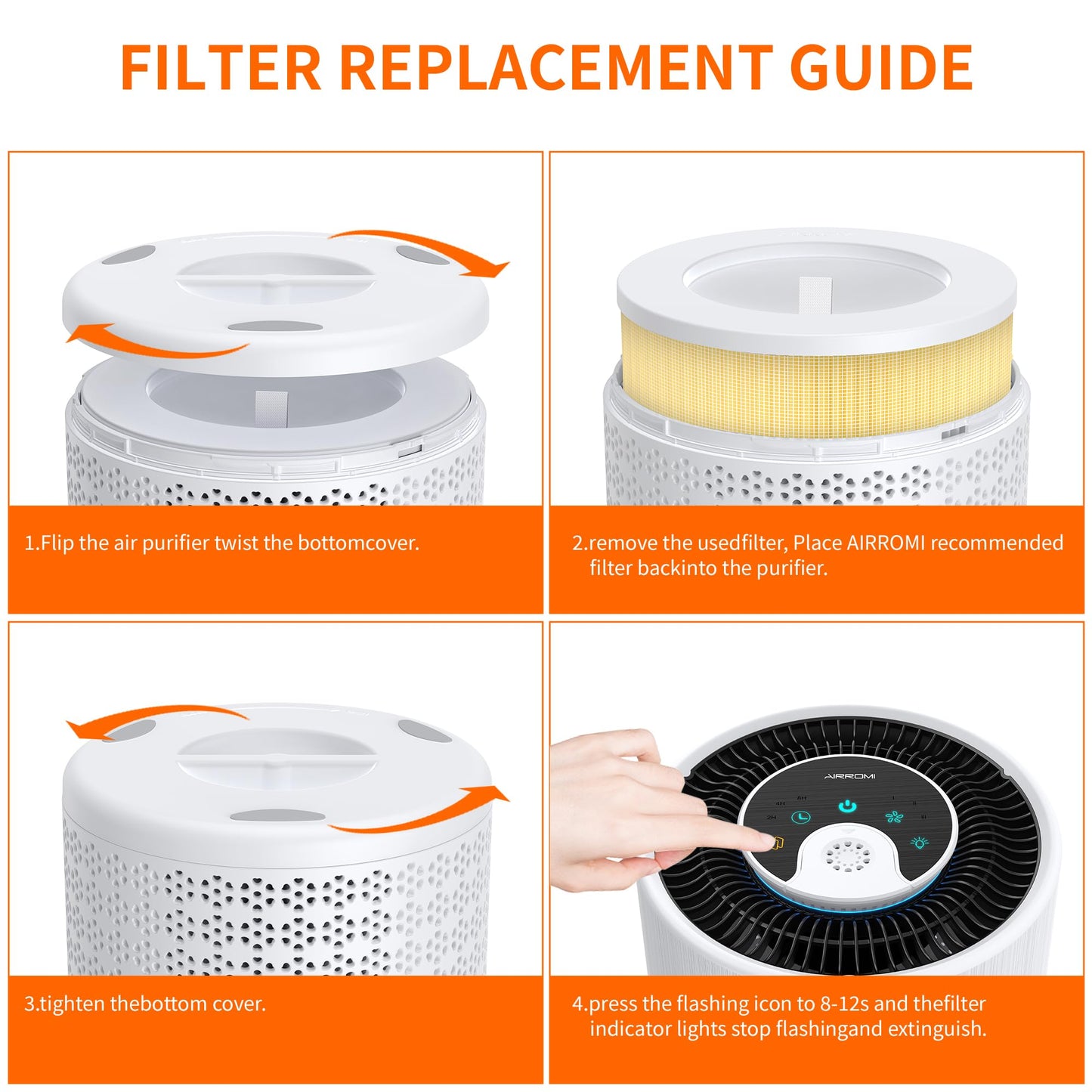 AIRROMI A2001 HEPA Air Purifier Replacement Filter: Original 3-in-1 Filter, Removes 99.97% of 0.3 Micron Particles, Yellow Activated Carbon Filter - Pets & Allergen Specific -1 Pack