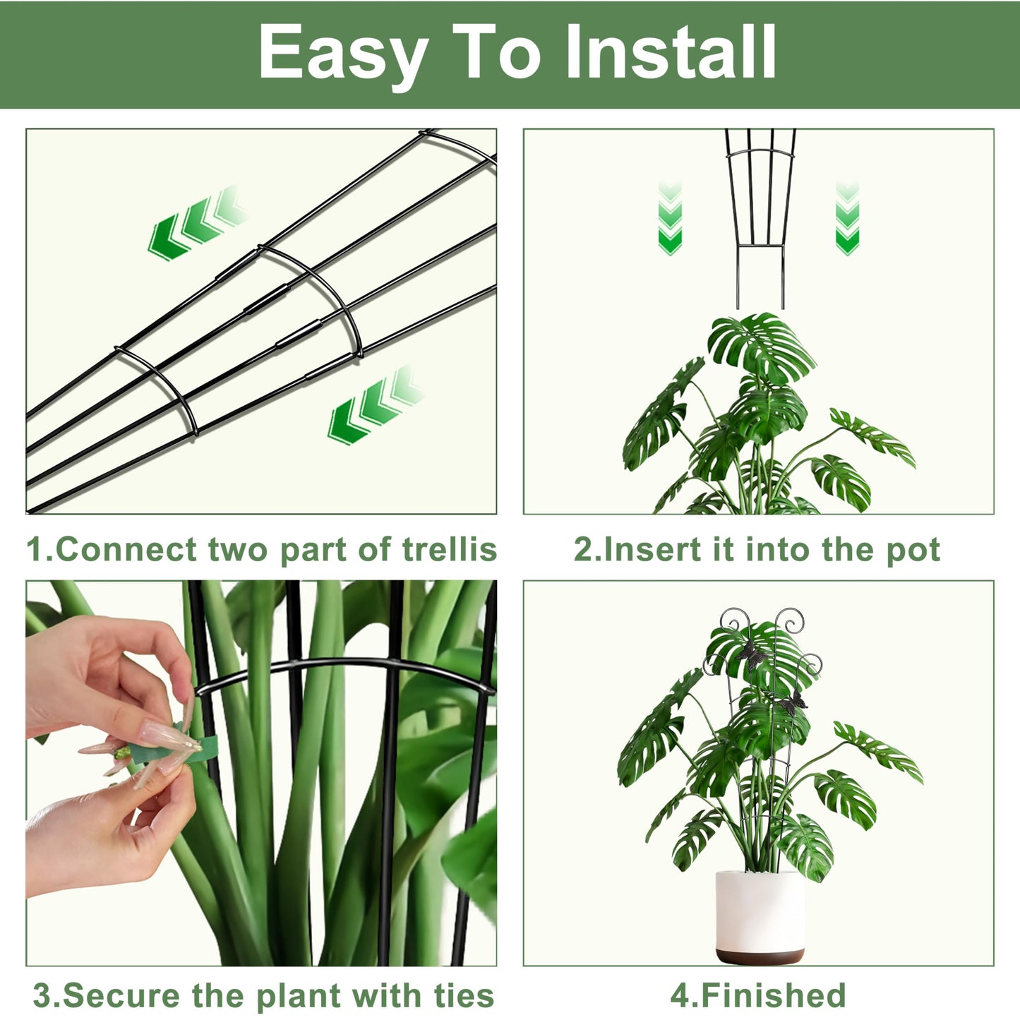 Xeeol 30'' Larger Plant Trellis Indoor, Expandable House Plant Climbing Support, Metal Trellis for Climbing Plants Indoor for Monstera Hoya Pothos, 2P