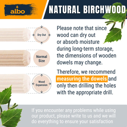 ALBO Wooden Dowel Pins 1/4 + 5/16 + 3/8 inch Fluted Wood Dowels Rods 500 Pack Hardwood Crafts Dowel Pegs