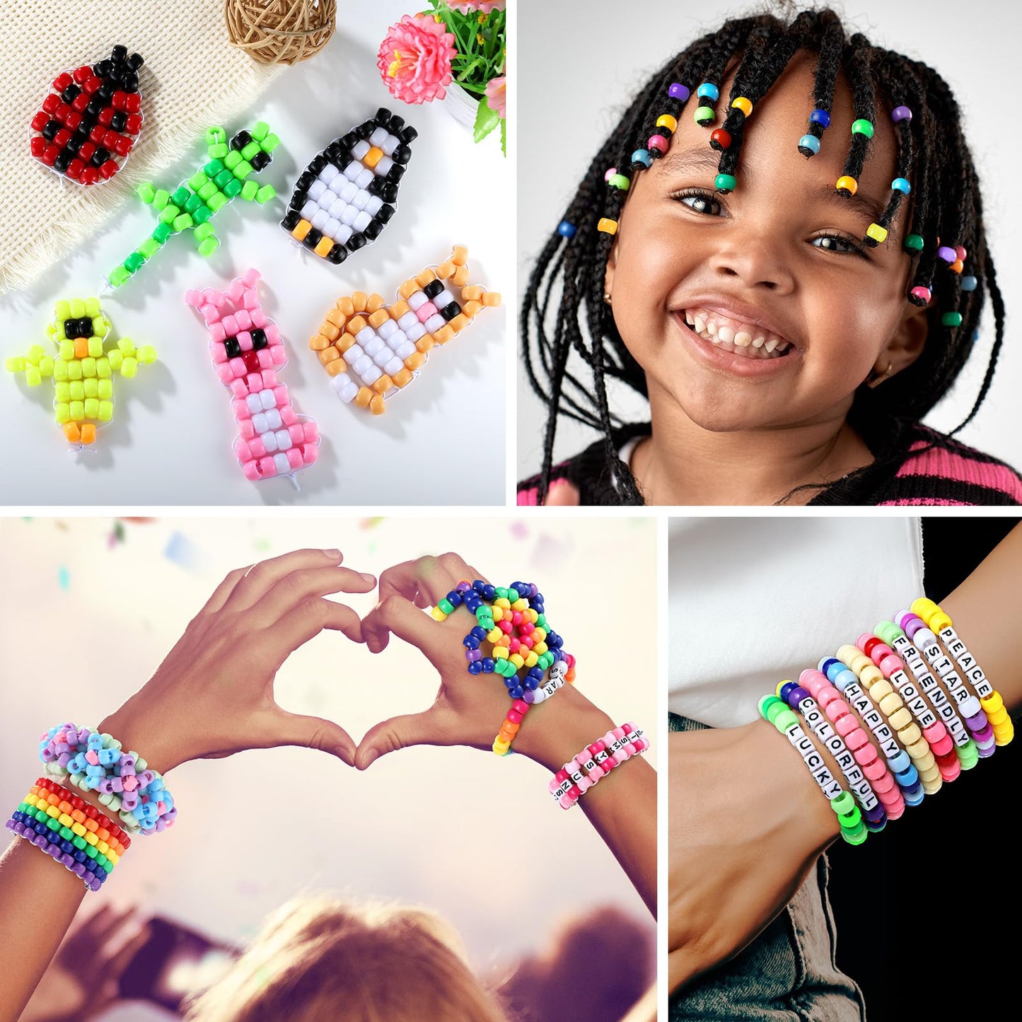 Zefy Pony Beads for Bracelets and Crafts, 32 Colors Kandi Beads with 10 Kandi Cuff Designs and 6 Bead Pets Designs, Friendship Bracelet Kit with Letter Bead for Jewelry Making (2000+ Pcs)