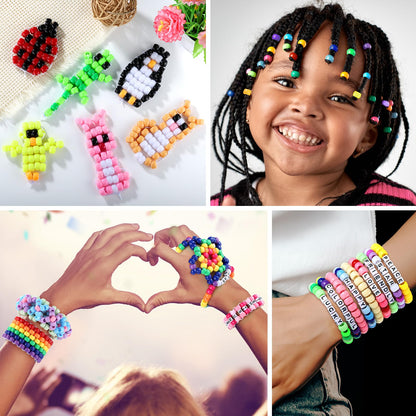 Zefy Pony Beads for Bracelets and Crafts, 32 Colors Kandi Beads with 10 Kandi Cuff Designs and 6 Bead Pets Designs, Friendship Bracelet Kit with Letter Bead for Jewelry Making (2000+ Pcs)