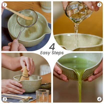 10 Pcs Matcha Whisk Set - 15 OZ Matcha Bowl with Spout and Whisk Holder & Measuring Cup - Bamboo Matcha Scoop and Spoon - Stainless Steel Sifter - Cleaning Brush - Matcha Kit for Japanese Tea Ceremony