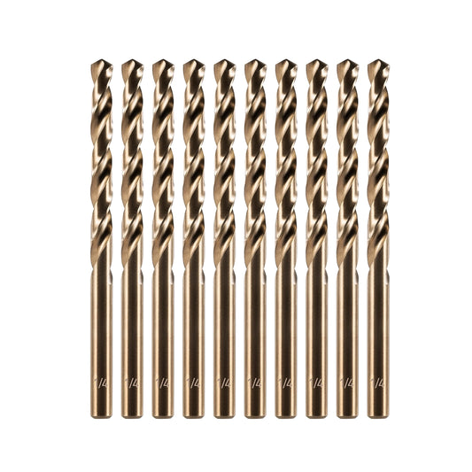 amoolo 1/4" Cobalt Drill Bit(10 Pcs), M35 HSS Metal Drill Bit Set for Hard Metal, Stainless Steel, Cast Iron