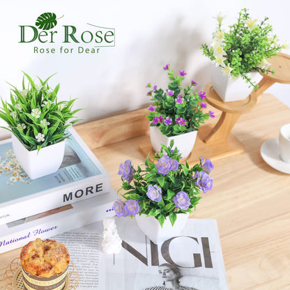 Der Rose 4 Pack Small Fake Plants Mini Artificial Faux Plants with Fake Flowers for Home Room Farmhouse Bathroom Decor Indoor