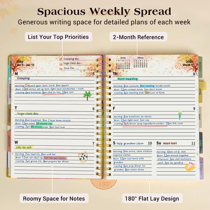 Planner 2026-2027, 18 Months Weekly and Monthly Daily Planner from January 2026 - June 2027, 8.5" x 11" A4 Large Hardcover Agenda Organizer Book 2026 with Tabs, Spiral Yearly Calendar Planners for School Work Home, Colorful Feather