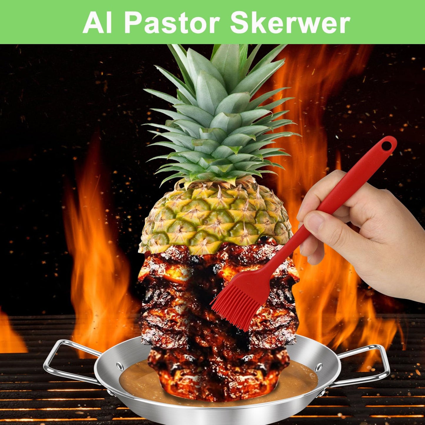 Al Pastor Skewer for Grill, Brazilian Vertical Spit Stand 13 Inch with 5 Removable Spikes (6",8",10",12",14"), for Tacos El Pastor, Shawarma Kebabs Smoker Oven BBQ Dishes