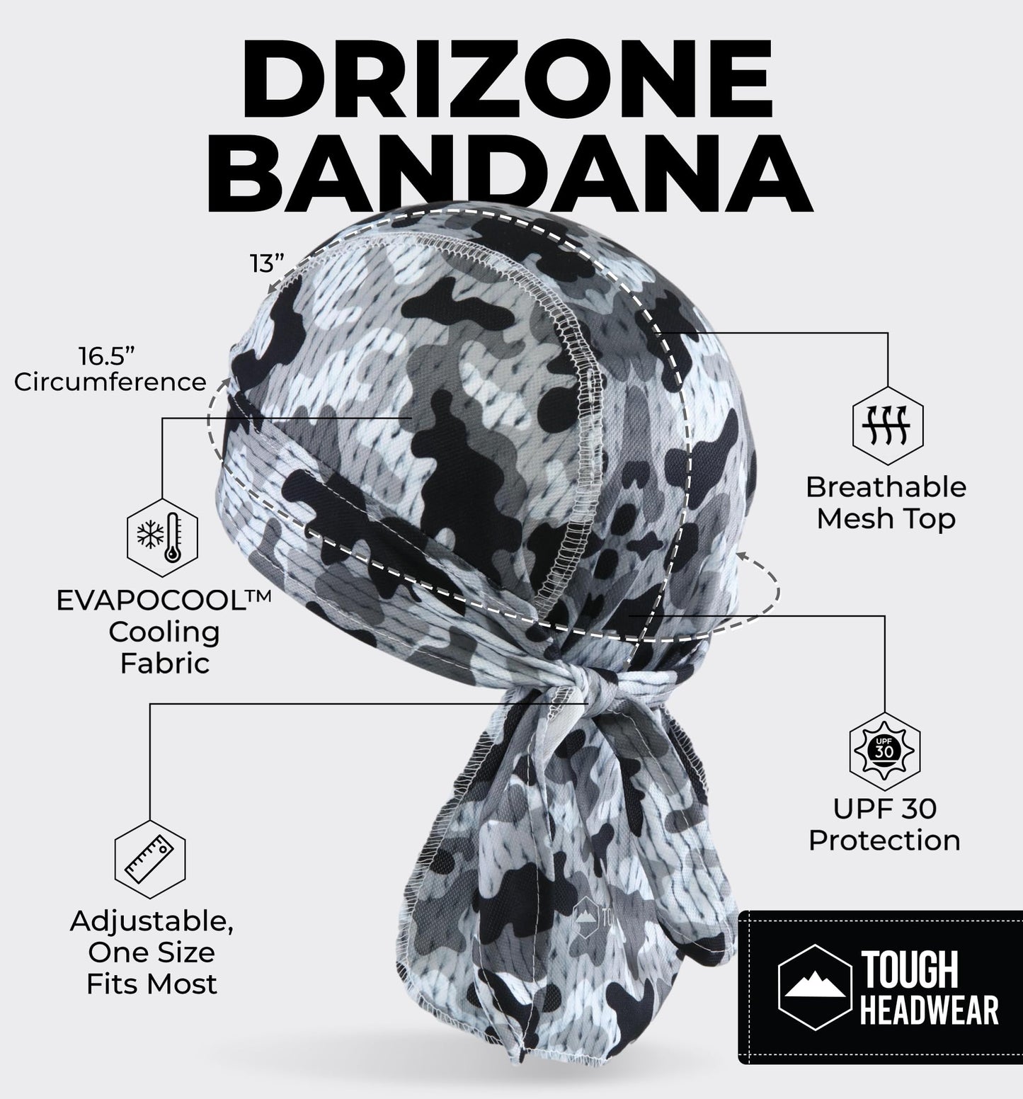 Tough Headwear Skull Caps - Head Wraps for Men - Summer Mens Dreads Do Rag - Cooling Helmet Liners - Hard Hat Liner, Du Rag - Workout, Cycling, Motorcycle Pirate Bandana