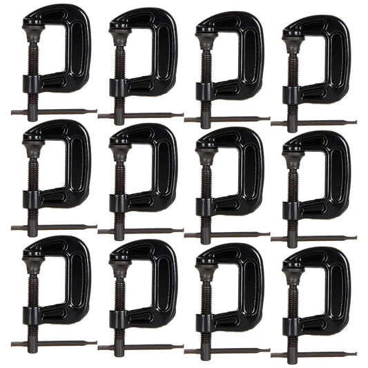 Abuff 1 Inch C-Clamp Set, 12-Pack Quality Iron C Clamps, Clamps for Woodworking, Welding and Building