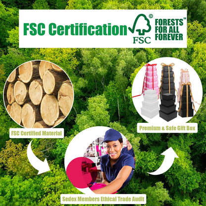 CHARMGIFTBOX 5 Pack Large Square Nesting Gift Boxes with Lids for Presents, Pink Stacking Gift Box with Ribbon Card for Wedding Birthday Party Valentine Christmas