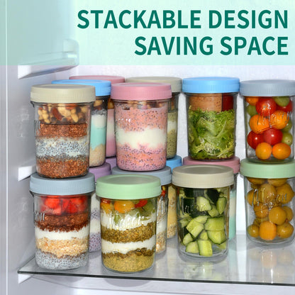Xyptorix 16 oz Overnight Oats Containers with Lids, 6-Pack Leak-Proof Wide Mouth Mason Jars & Separate Compartments for Fruits/Nuts, Airtight Glass Jars for Chia Pudding, Yogurt, Parfait and Salad