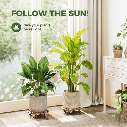 Bamworld Plant Stand Outdoor 12in Plant Caddy with Wheels Rolling Plant Stand with Wheels Round Planter Caddy Flower Cart Plant Dolly for Heavy Duty Large Plants Plant Rollers (2 Pack)