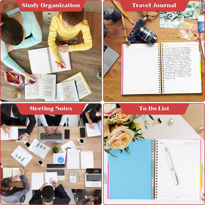 Spiral Notebook 8.8" x 11.4", 5 Subject Notebooks College Ruled with Tabs and Removable Dividers, Large A4 240 Pages 100GSM Thick Spiral Writing Journal Notebooks for Work, School (Pink)