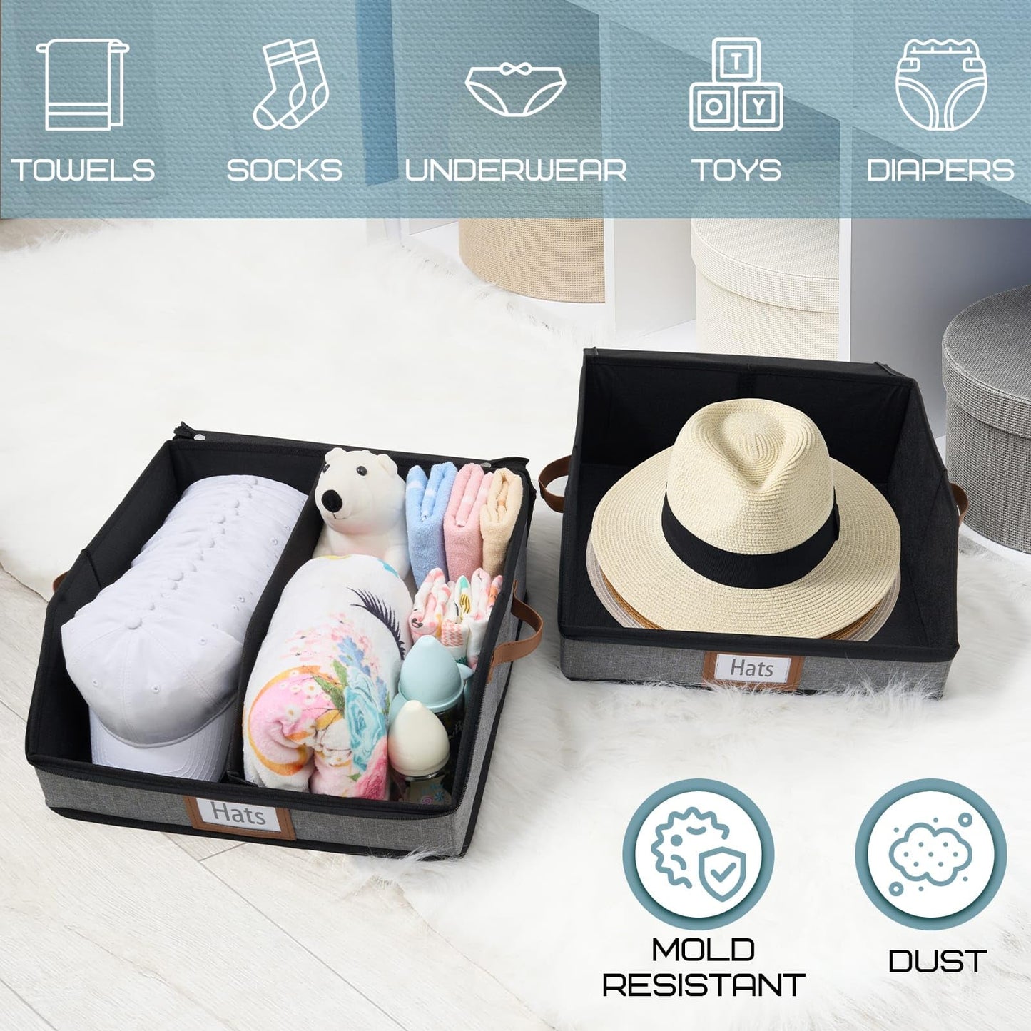 WERNNSAI Hat Storage Box for Men Women, Clear Window Hat Boxes Organizer Bag with Expanded Capacity, Holds up to 28 Hats Case with Lid for Baseball Caps Travel Closet, Grey