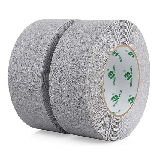 BOMEI PACK Heavy Duty Grey Anti Slip Tape, Waterproof Non Slip Safety Tape for Stair Steps Outdoor/Indoor, 2Rolls Grip Traction Tape 2 Inch x 33Ft