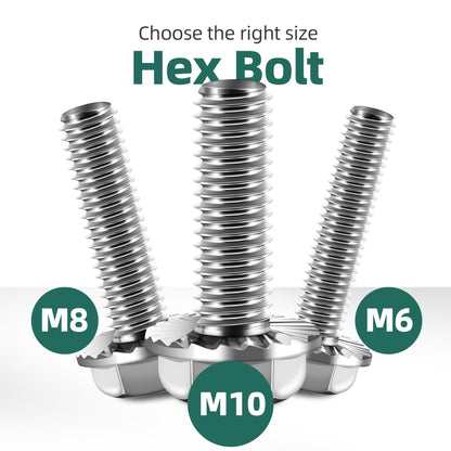 EASTPUK M10-1.5 x 40mm Metric Flanged Hex Head Bolts Screws, 10Sets M10x1.5 Flange Hexagon Drive Stainless Steel 18-8 (304) M10 Bolts and Nuts Washers