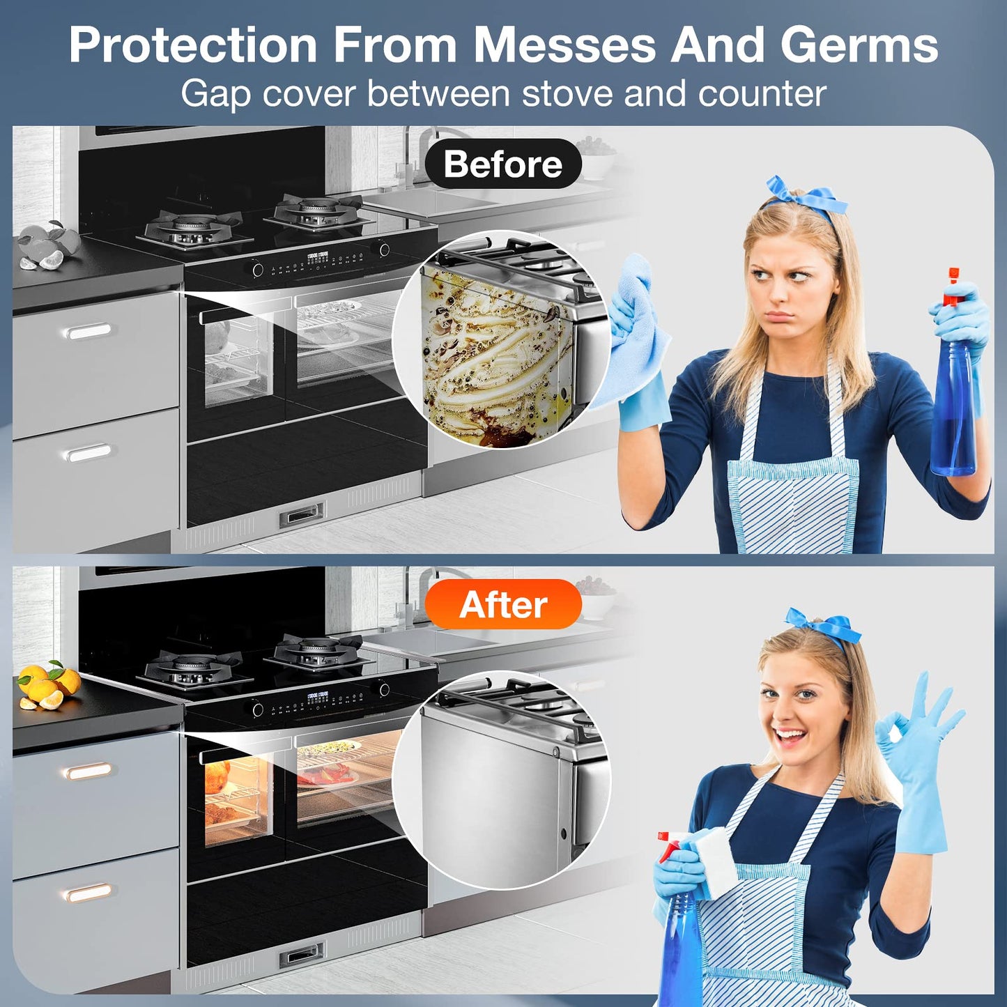 2PCS Kitchen Stove Counter Gap Covers, 316 Stainless Steel Gap Cover, Cooktop Trim Kit, Stove Gap Guards, Oven Gap Filler, Heat Resistant & Effectively Protect Stove Gap Filler(13.8"-27.5" Silver)