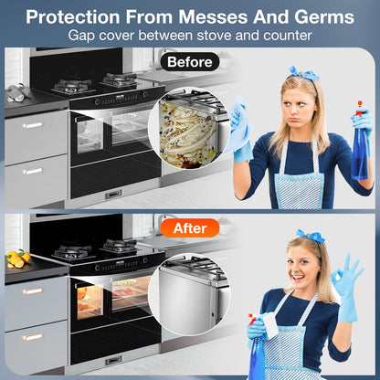 2PCS Kitchen Stove Counter Gap Covers, 316 Stainless Steel Gap Cover, Cooktop Trim Kit, Stove Gap Guards, Oven Gap Filler, Heat Resistant & Effectively Protect Stove Gap Filler(13.8"-27.5" Silver)