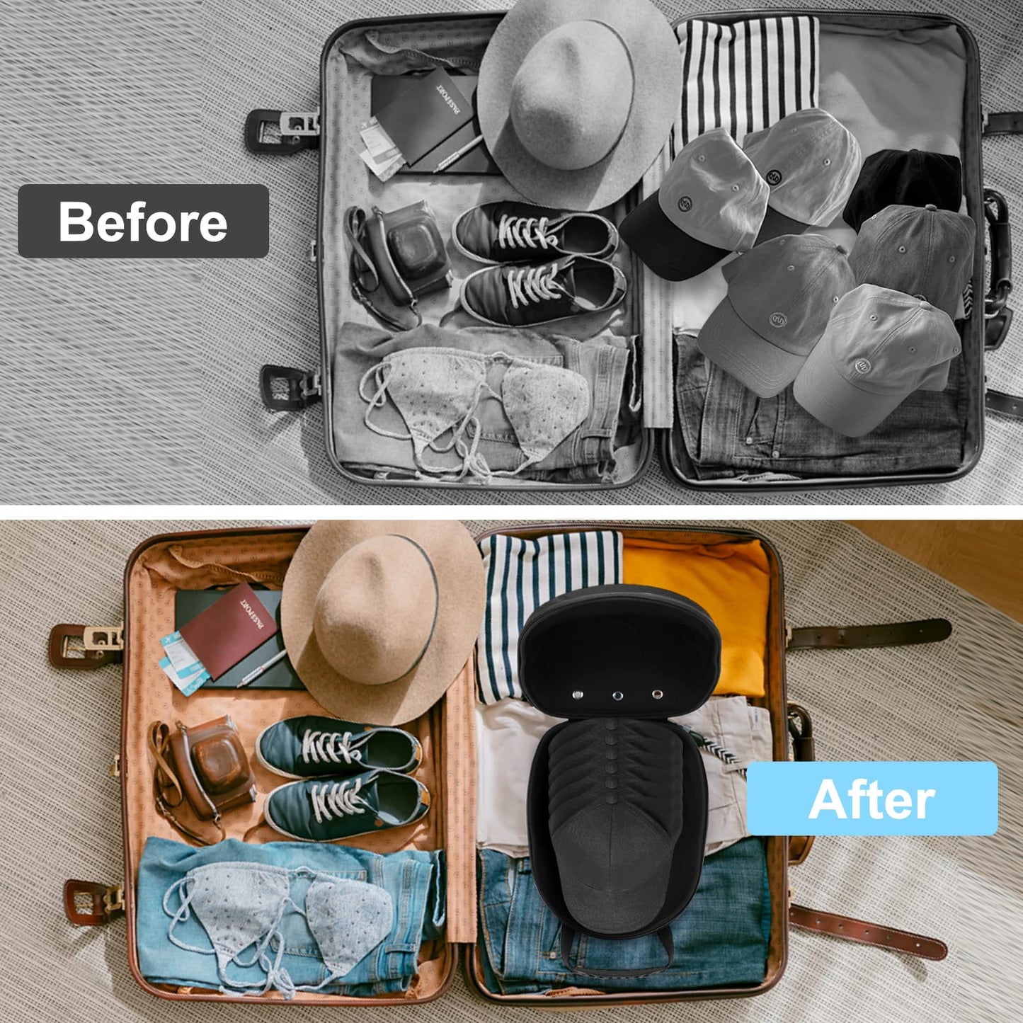 Bjabtan Hard Hat Case for Baseball Caps, Baseball Hat Organizer with Carrying Handle & Shoulder Strap, Hat Carrier Case for Travel, Baseball Hat Organizer Holder for 6 Baseball Caps